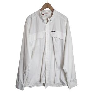 Simms Fishing Button Up Men's 2XL Vented Performance Long Sleeve White